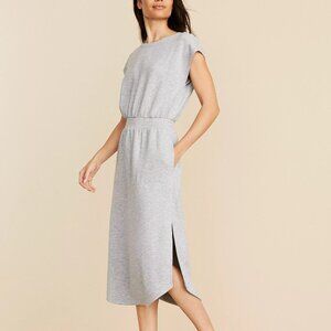 NWT Lou & Grey Soft Heathered Midi Pocket Dress Dolman Sleeve Cinched Waist | XS